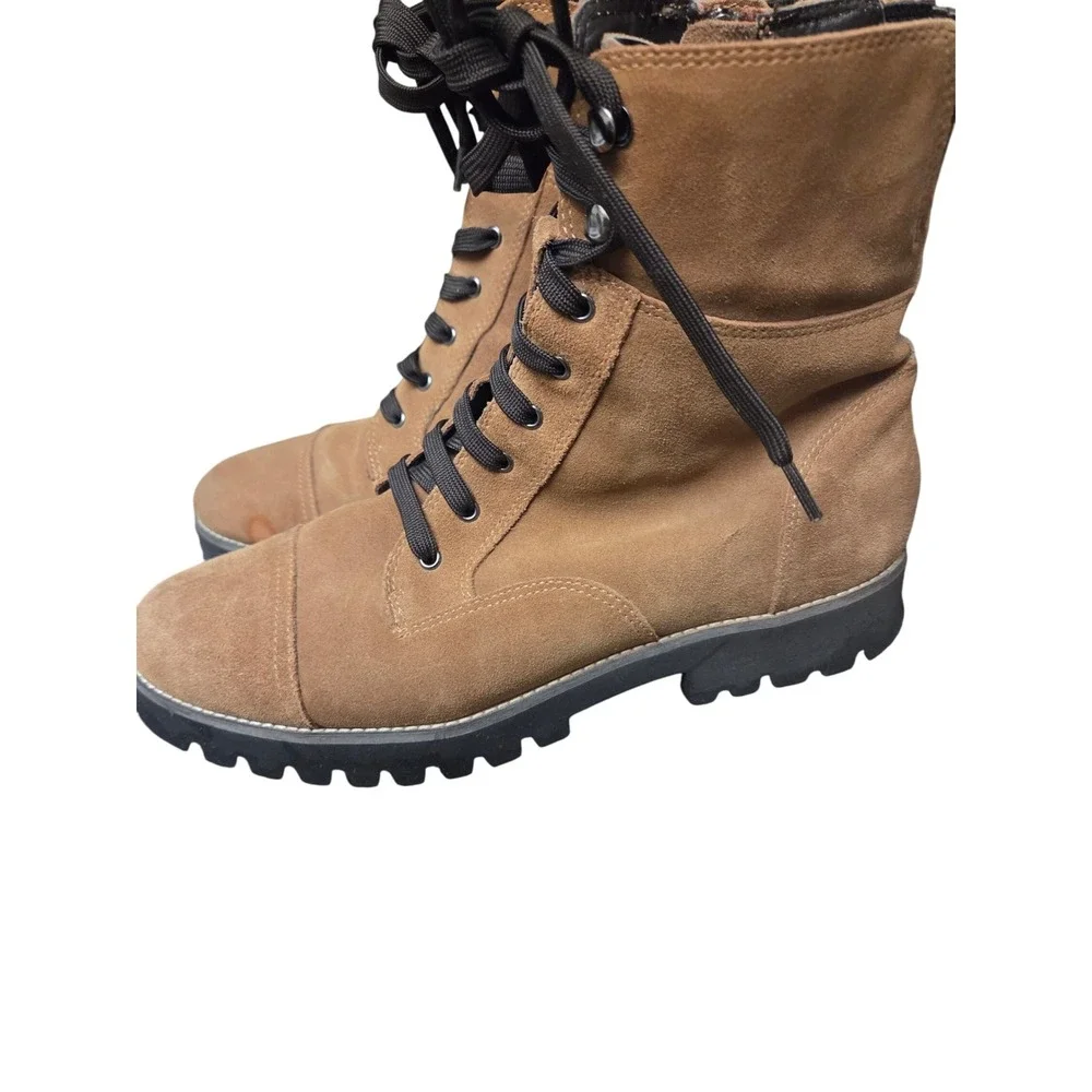 Donald Pliner Suede Ankle Boots Lace Up Zipper Lug Sole Brown Women's Size‎ 9.5M